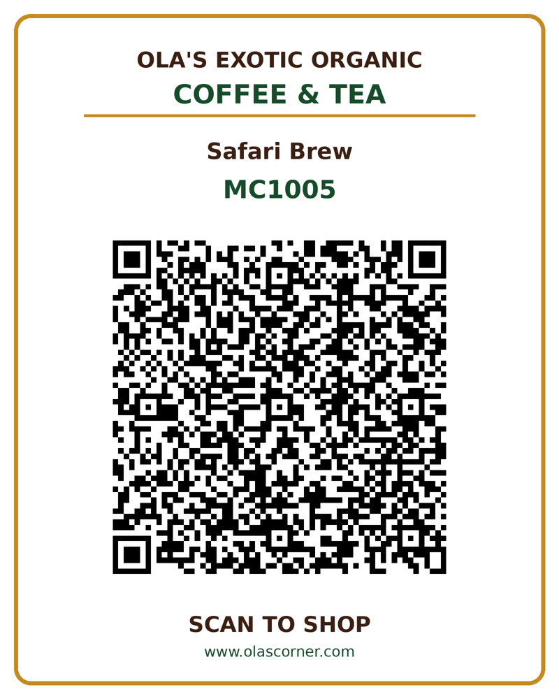 Ola's Exotic Organic Coffee & Tea - scan to shop at olascorner.com (MC1005)